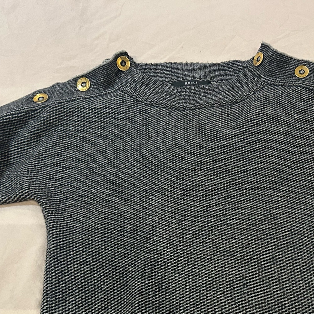 Gucci Navy and greyish Knit sweater with Gold Buttons